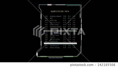 Displaying data panel titled QUANTITATIVE DATA on black backdrop, showing scanline color artifacts. Glitch, screen, table, chromatic, aberration, scanlines, jitter Displaying data panel titled QUANTITATIVE DATA on black backdrop, showing scanline color artifacts. Glitch, screen, table, chromatic, aberration, scanlines, jitter 142185508