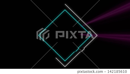 Glowing cyan and white diamond floating on black canvas, showing magenta beams and glitches 142185610