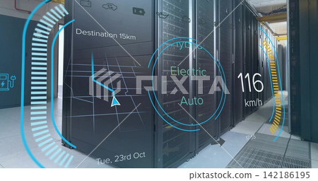 Showing black server racks lining right side in data center aisle HUD elements visible, copy space Showing black server racks lining right side in data center aisle HUD elements visible, copy space 142186195