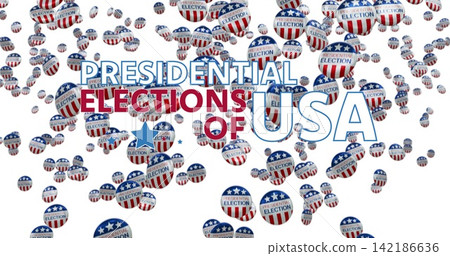 Showing presidential headline on white backdrop with red white blue campaign pins and blue star Showing presidential headline on white backdrop with red white blue campaign pins and blue star 142186636