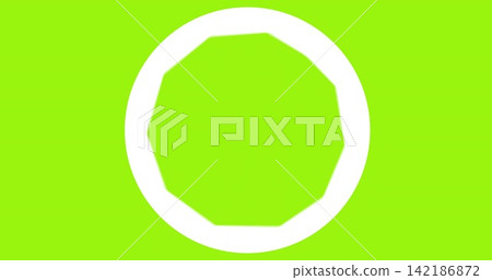 Showing white circular ring with inner faceted octagon on lime-green digital canvas, bold geometry Showing white circular ring with inner faceted octagon on lime-green digital canvas, bold geometry 142186872