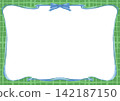 [Vector Frame] Hand-drawn frame material with blue ribbon and green checkered pattern, colored pencil style. 142187150