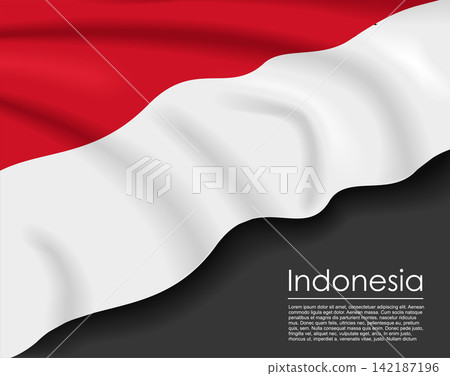 Indonesian waving flag template for national day or travel concept. Vector illustration. Indonesian waving flag template for national day or travel concept. Vector illustration. 142187196