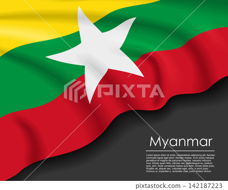 Myanmar waving flag template for national day or travel concept. Vector illustration. Myanmar waving flag template for national day or travel concept. Vector illustration. 142187223