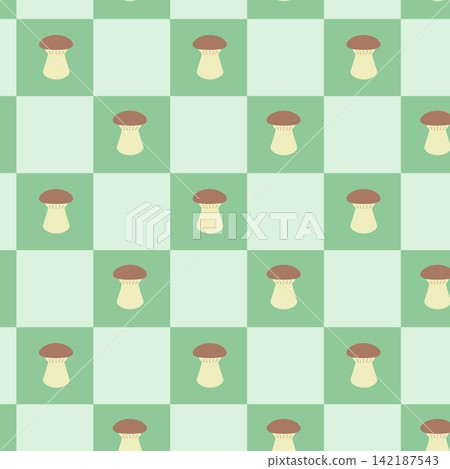 Simple and cute king oyster mushroom grid seamless background pattern - green Simple and cute king oyster mushroom grid seamless background pattern - green 142187543