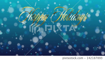 Displaying gold cursive Happy Holidays across upper-middle digital card, star ornament, glitter Displaying gold cursive Happy Holidays across upper-middle digital card, star ornament, glitter 142187893