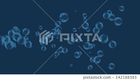 Floating semi-transparent blue bubble cluster drifting across navy field, showing reflective sheen Floating semi-transparent blue bubble cluster drifting across navy field, showing reflective sheen 142188383