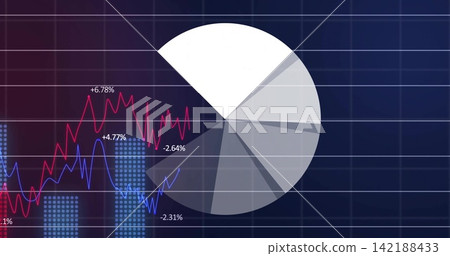 Displaying grayscale pie chart offset right on dashboard, showing red blue lines and dotted bars Displaying grayscale pie chart offset right on dashboard, showing red blue lines and dotted bars 142188433