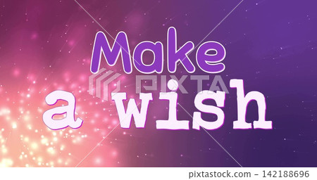 Showing large styled text reading Make and wish centered on pink-purple gradient, with sparkles 142188696