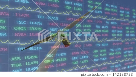 Pointing right hand and forearm in dark suit cuff, indicating tickers and charts on wall display Pointing right hand and forearm in dark suit cuff, indicating tickers and charts on wall display 142188758