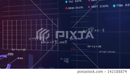 Displaying dashboard on screen showing grid with equations and 46 Displaying dashboard on screen showing grid with equations and 46 142188874