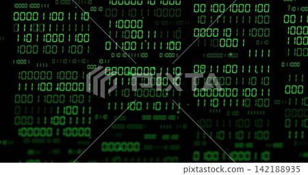 Displaying central cluster of green binary digits glowing on closeup LED panel, with pixel grid Displaying central cluster of green binary digits glowing on closeup LED panel, with pixel grid 142188935