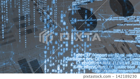 Streaming vertical code cascade moving in digital space, showing readable snippets, wire nodes Streaming vertical code cascade moving in digital space, showing readable snippets, wire nodes 142189230