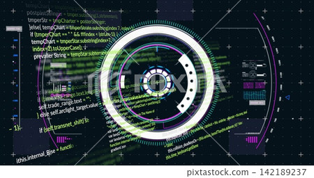 Central HUD receiving data stream, syncing rings and code overlays for telemetry Central HUD receiving data stream, syncing rings and code overlays for telemetry 142189237