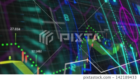 Displaying centered cluster of financial charts on trading dashboard, with candlestick bars Displaying centered cluster of financial charts on trading dashboard, with candlestick bars 142189433