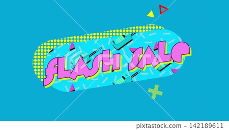 Featuring centered capsule with confetti dashes, yellow halftone panel, displaying 'FLASH SALE' 3D Featuring centered capsule with confetti dashes, yellow halftone panel, displaying 'FLASH SALE' 3D 142189611