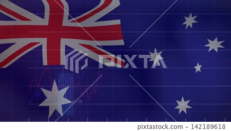 Showing Australian flag with Union Jack and stars, displaying market charts and 2 Showing Australian flag with Union Jack and stars, displaying market charts and 2 142189618