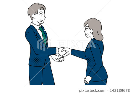 An illustration of young businessmen and women shaking hands. An illustration of young businessmen and women shaking hands. 142189678