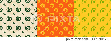 Brush Arc Spirals Form Three Seamless Patterns in Bright Colors Brush Arc Spirals Form Three Seamless Patterns in Bright Colors 142190576