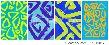 Brush Arc and Angular Strokes Form Four Neon Geometric Posters Brush Arc and Angular Strokes Form Four Neon Geometric Posters 142190578