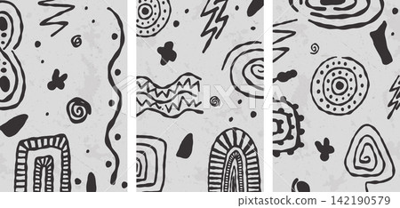 Brush Arc and Naive Doodles Form Three Monochrome Abstract Posters Brush Arc and Naive Doodles Form Three Monochrome Abstract Posters 142190579