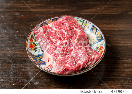 Fresh beef skirt steak with a beautiful cross-section. Fresh beef skirt steak with a beautiful cross-section. 142190704