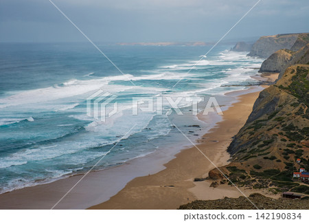 Castelejo Viewpoint over Praia do Castelejo ocean cliffs in Algarve 142190834