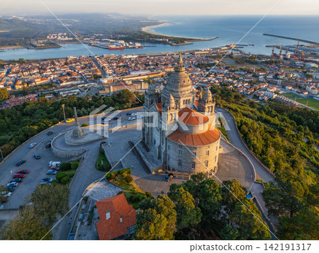 Sanctuary of Santa Luzia aerial view at sunset, Viana do Castelo, Portugal. Sanctuary of Santa Luzia aerial view at sunset, Viana do Castelo, Portugal. 142191317