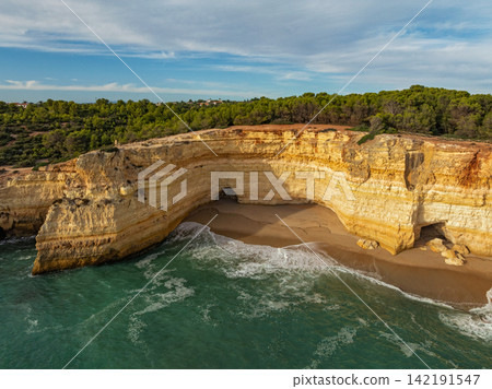 Drone View of the Beach Cove Beside Benagil Cave Drone View of the Beach Cove Beside Benagil Cave 142191547