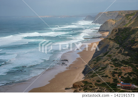 Praia do Castelejo cliffs and Atlantic ocean from Castelejo Viewpoint Praia do Castelejo cliffs and Atlantic ocean from Castelejo Viewpoint 142191573