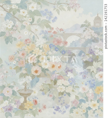 Large bundle of impressionist watercolor floral and landscape seamless pattern swatches 142191753