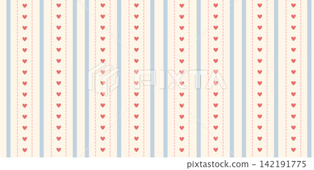 Simple minimal pastel seamless heart pattern with pink blue vertical stripes 142191775
