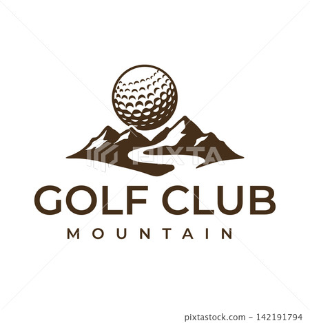 Minimalist Golf Ball with Mountain and River Logo for Sports Club and Outdoor Resort Minimalist Golf Ball with Mountain and River Logo for Sports Club and Outdoor Resort 142191794