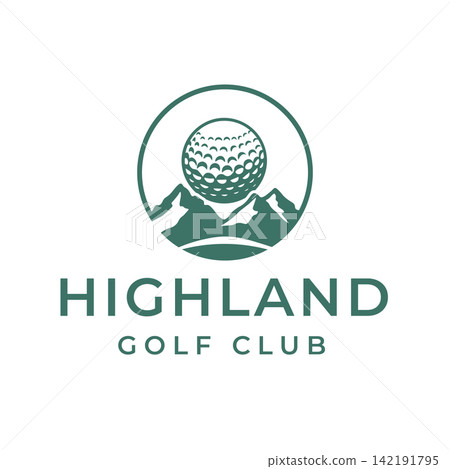 Circular Golf Ball and Mountain Crest Logo for Country Club and Golf Academy Circular Golf Ball and Mountain Crest Logo for Country Club and Golf Academy 142191795