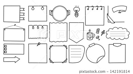 Note Paper Outline Doodle Set. Photo Frame, Notebook Sheet, List, Notes and To Do, Corner, Sticky Badge Bulletin Pin. Isolated Hand Drawn Line Art. Vector Illustration For Scrapbooking Planner Layout. Note Paper Outline Doodle Set. Photo Frame, Notebook Sheet, List, Notes and To Do, Corner, Sticky Badge Bulletin Pin. Isolated Hand Drawn Line Art. Vector Illustration For Scrapbooking Planner Layout. 142191814
