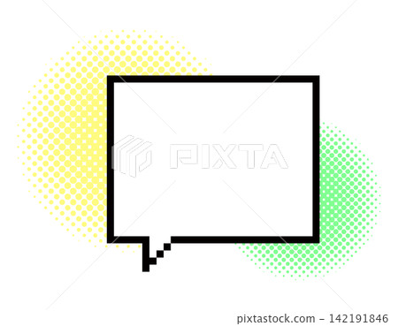 A pop-style speech bubble frame with yellow and light green polka dots; a vertically elongated frame. 142191846