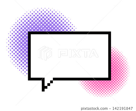 A pop-style speech bubble frame with purple and pink polka dots. Horizontal frame. A pop-style speech bubble frame with purple and pink polka dots. Horizontal frame. 142191847