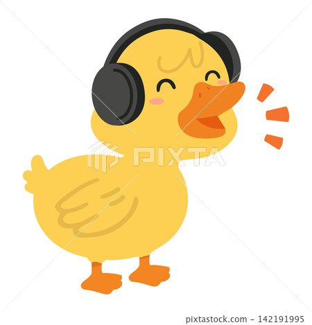 Yellow duckling wearing headphones and singing aloud Yellow duckling wearing headphones and singing aloud 142191995