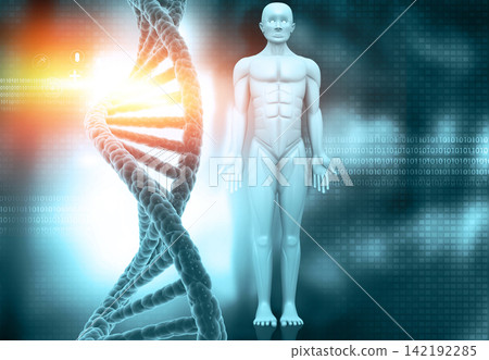 Man with DNA strand on science background Man with DNA strand on science background 142192285