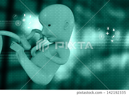 Human fetus on scientific and medical background Human fetus on scientific and medical background 142192335