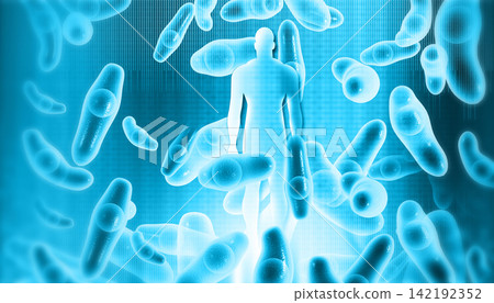 Virus, bacteria with human body background Virus, bacteria with human body background 142192352