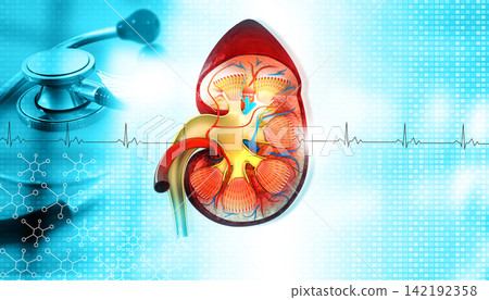 Human kidney anatomy on medical background 142192358