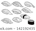 一套10幅壽司插畫，以水墨線條繪製 142192435