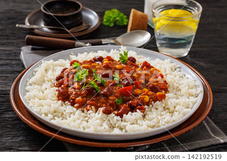 Cassoulet Vegetarian with Rice on a plate 142192519