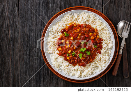Cassoulet Vegetarian with Rice on a plate 142192523
