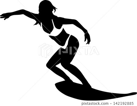 Silhouette illustration of a woman surfing on rough waves Silhouette illustration of a woman surfing on rough waves 142192885