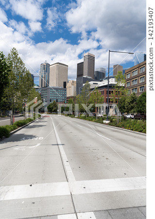 Seattle, Washington, USA, July 26, 2024: City road to Seattle. Travel destination. Cityscape with urban landscape. Road way on the street. Destination route of Seattle city. Urban cityscape Seattle, Washington, USA, July 26, 2024: City road to Seattle. Travel destination. Cityscape with urban landscape. Road way on the street. Destination route of Seattle city. Urban cityscape 142193407