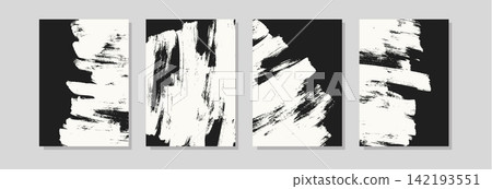 Black grunge brush stroke abstract backgrounds set vector 142193551