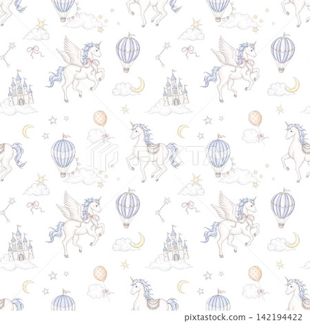 Large set of soft pastel baby floral and cute nursery seamless pattern swatches 142194422