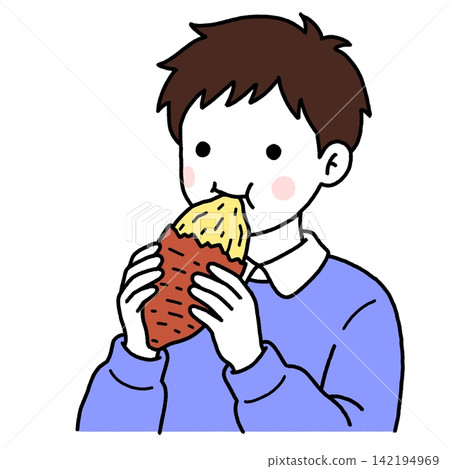 A boy eating a roasted sweet potato A boy eating a roasted sweet potato 142194969